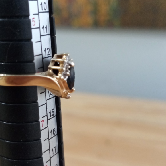 RING 14K Yellow Gold Sapphire and Diamond Cocktail ring Size 6 approximately - Picture 8 of 11